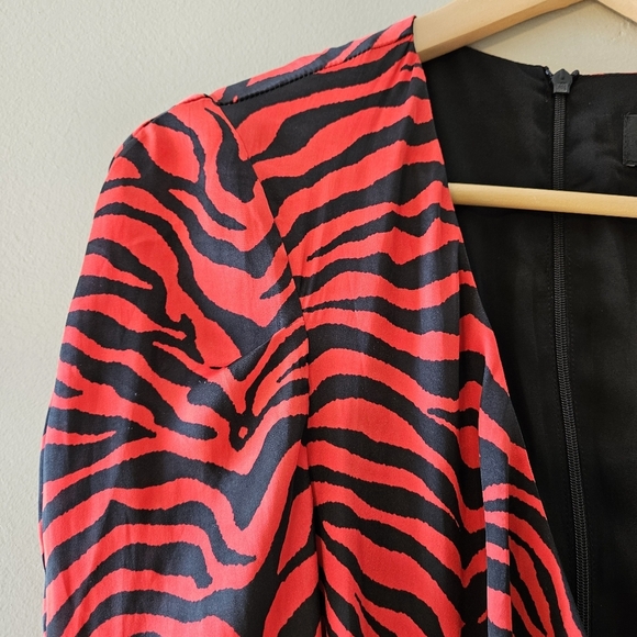 Bardot Red Animal Print VNeckline Long Sleeve Wrap Style Mini Dress Size US 6. - Picture 10 of 16